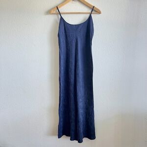 AMERICAN VINTAGE Y2K Navy Blue Floral Silky Fairy Cami Midi Slip Dress Womens